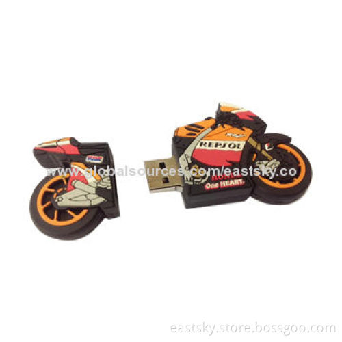 Motorcycle-shaped Thumb Drive, Made of Soft PVC Material, OEM Orders are Welcome